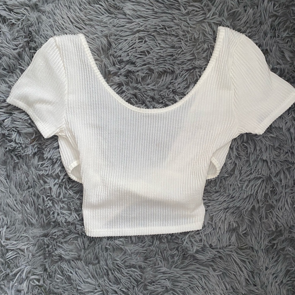 Paper Crane white crop top with cross back.